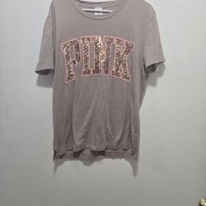 PINK Victoria's Secret Gray Tee with Sequin Logo